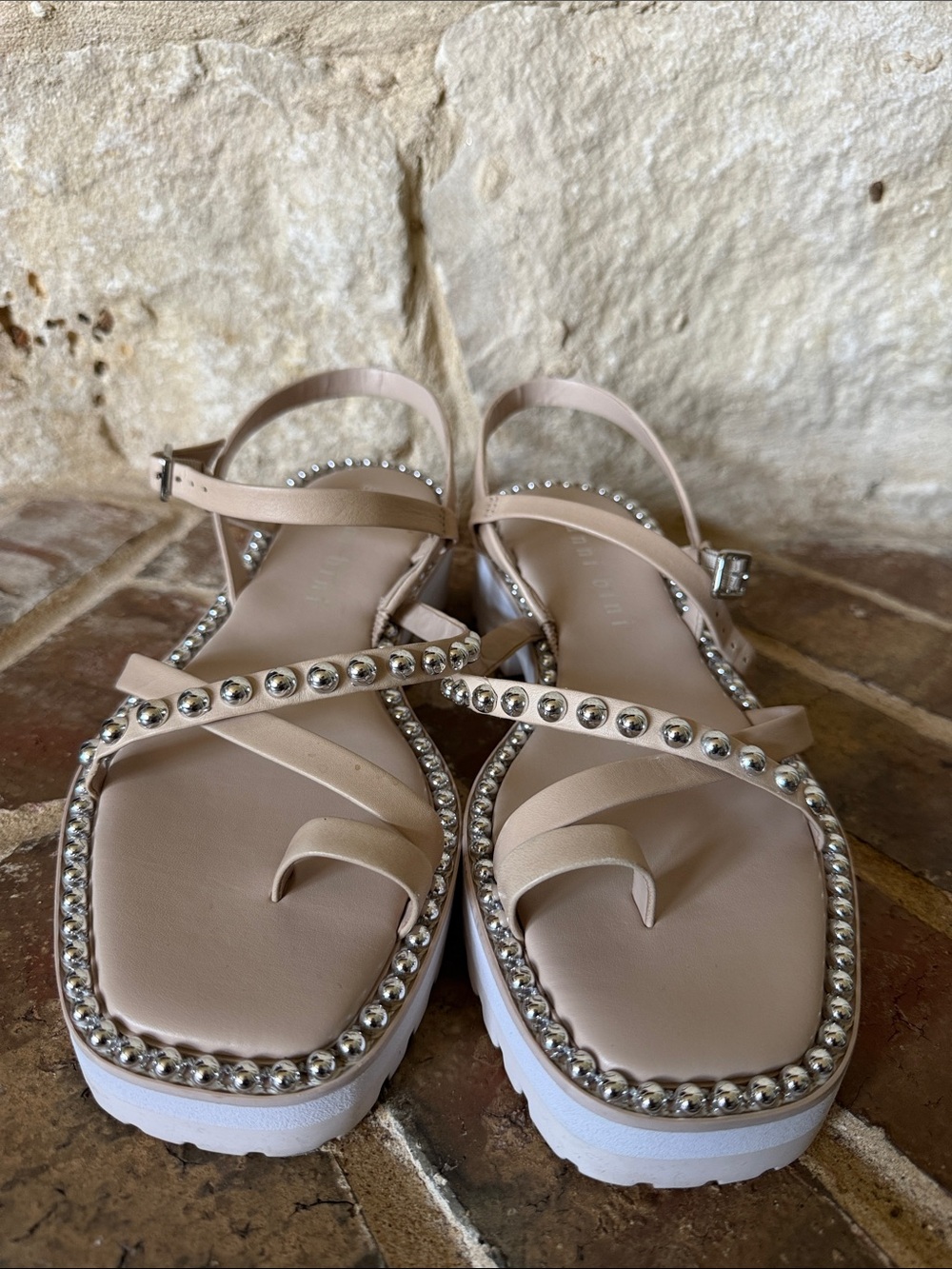 Gianni Bini Beige Studded Platform Sandals - Picture 3 of 8